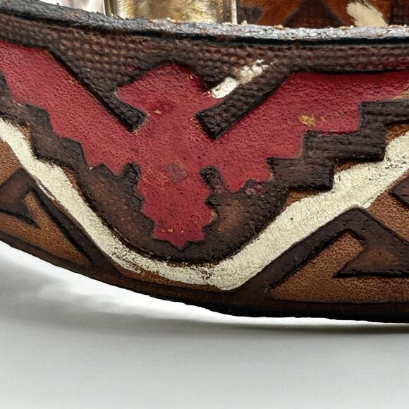 Vintage Milor Tooled Leather Belt Southwest Thunderbird Aztec Size Small 1980s - Picture 9 of 12